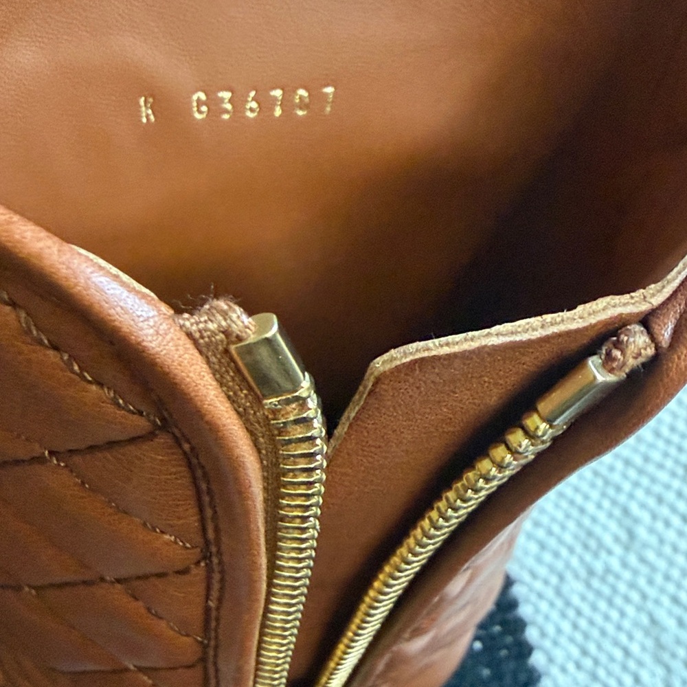 Chanel CC Quilted Leather Mid Calf Caramel Brown Boots 37.5 - Picture 8 of 9